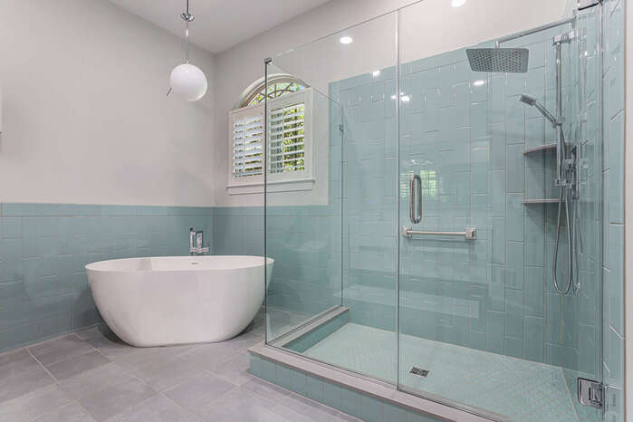 green bathroom glass shower