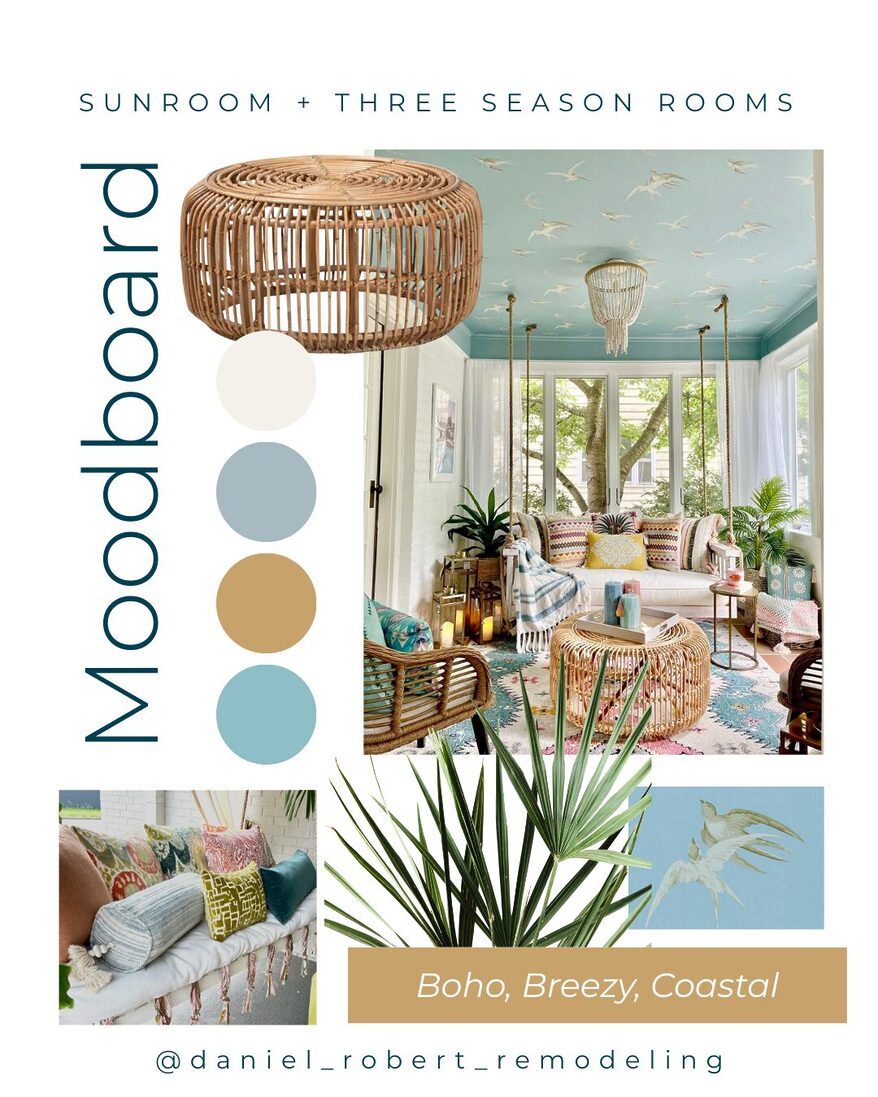 mood board for a sunroom or three-season room Boho, Breezy, Coastal